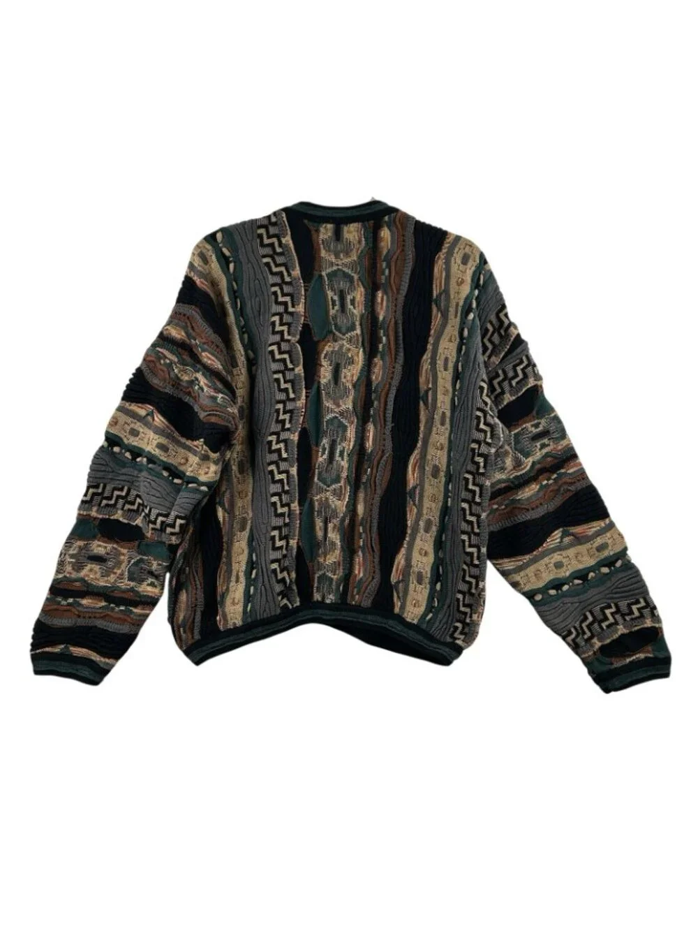 Vintage 90s Tundra 3D Knit Sweater Mens XL Multicolor Textured Vertical Stripe